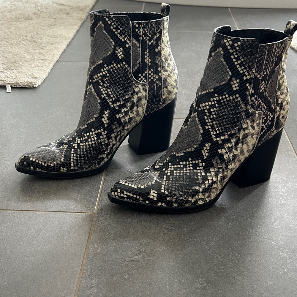 Marc Fisher Black and Gray Snakeskin Ankle Booties